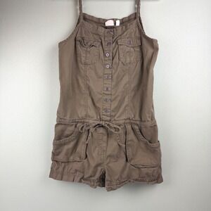 Mudd Y2K Olive Green Button Front Utility Romper Size Medium Drawstring Waist